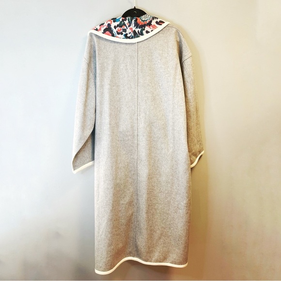 Tanya Taylor Coat Grey / Floral Reversible Cadence Floral Belted Coat Sz M/L NWT - Picture 12 of 15